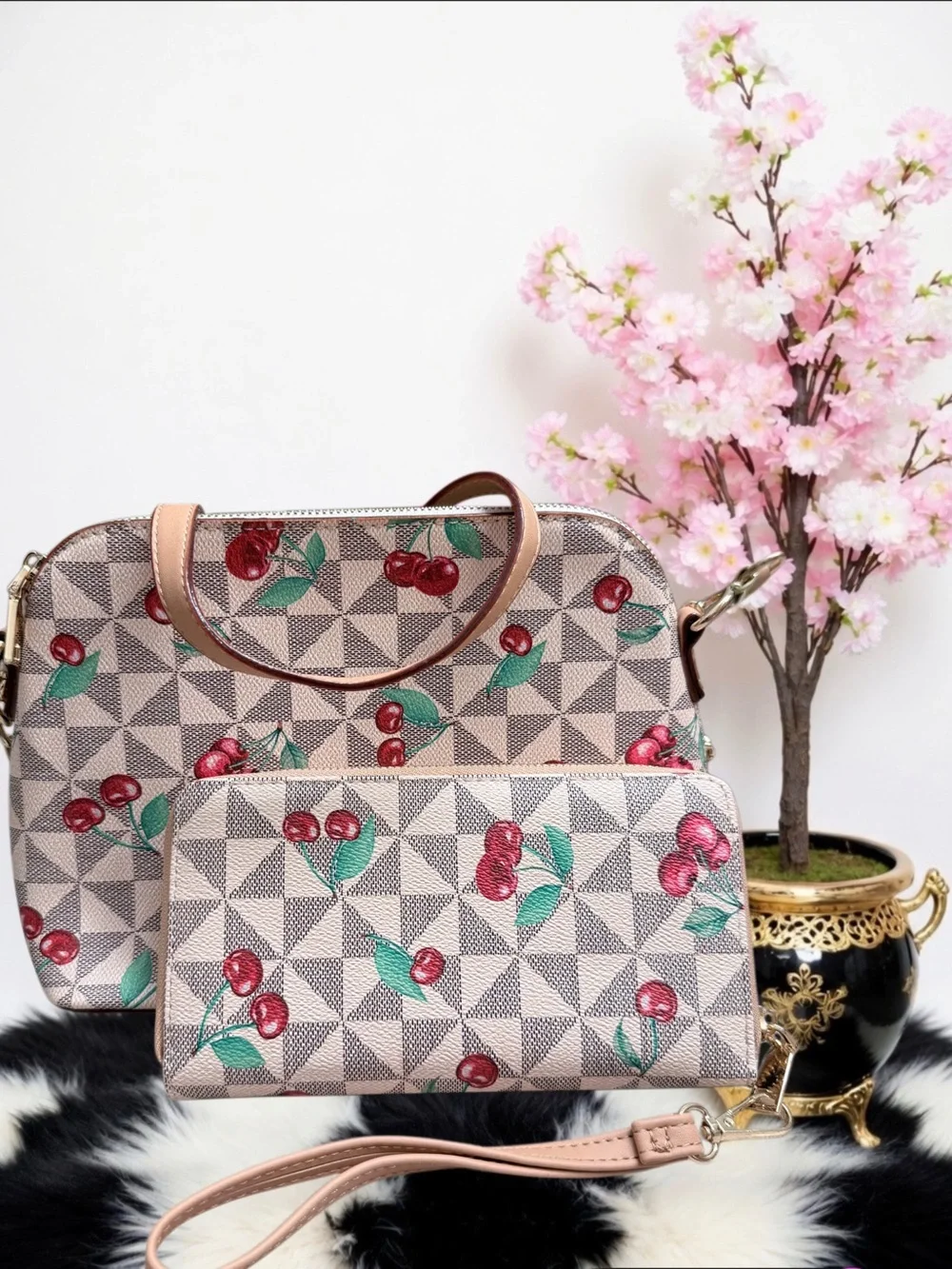 CHERRY LOVER GEOMETRIC PRINT CROSSBODY BAG NWOT